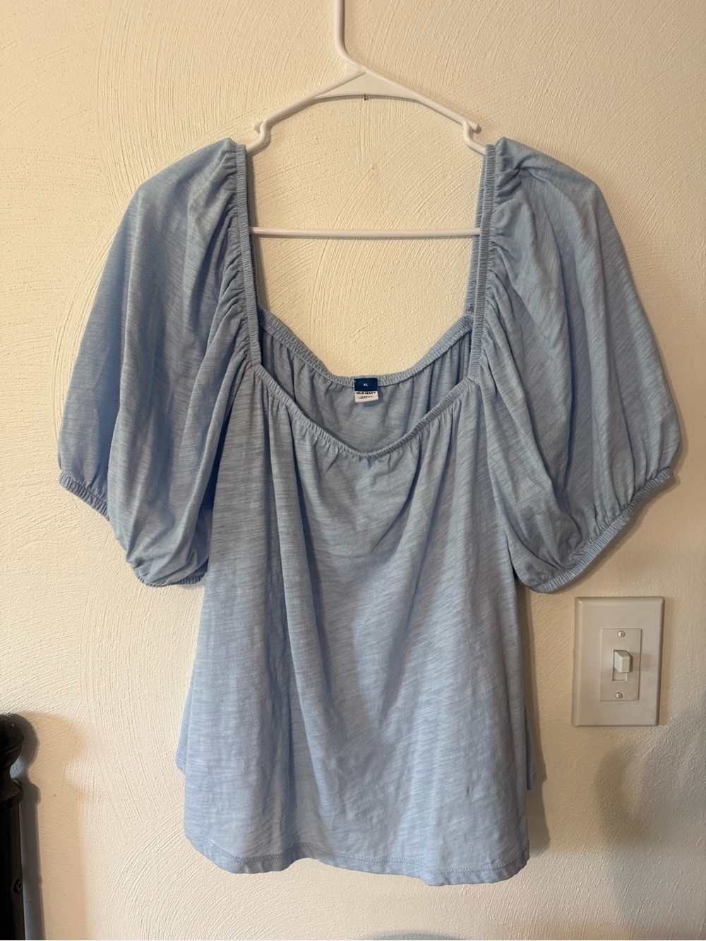 Old Navy Light Blue Puff Sleeve Square Neck Blouse